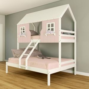 Beliche Casal/ Solteiro Casinha Encantada Madeira Maciça Rosa/ Branco Housin