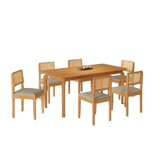 Conjunto Mesa De Jantar Alegra Laminado 1,80m Com 6 Cadeiras Jade 03 Linho Cinza
