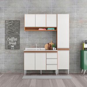 Cozinha Compacta Com Balcão Pia Sabrina 3pçs Mdp Menu Móveis Branco Avelã