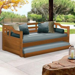 Sofa Cama Solteiro De Madeira Maciça Com Cama Auxiliar Atraente Imbuia