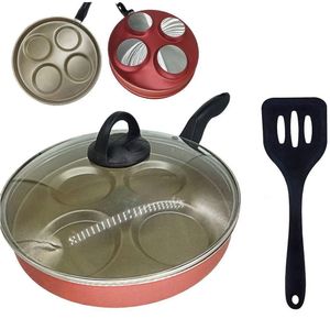 Frigideira 26 Cm 4 Ovos Hambúrguer Tampa De Vidro E Espátula Antiaderente
