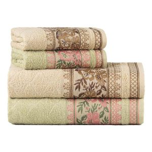 Jogo Toalhas De Banho Fio Penteado 4 Peças Jacquard - Nice - Malva + Palha