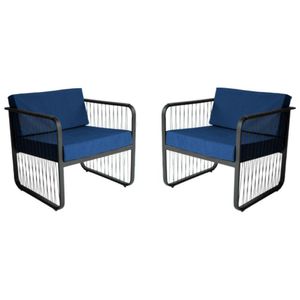 Conjunto 2 Poltronas área Externa Fibra Sintética Santiago Preto-azul