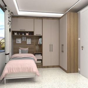 Quarto Canto Solteiro Guarda-roupas Cabeceira Mesa Avelã