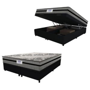 Cama Box Baú Casal Queen Colchão Gazin Com Molas Ensacadas Rubi 158x198x73cm Suede Preto/Cinza