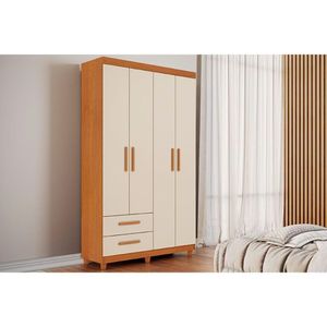 Guarda Roupa Solteiro 4 Portas E 2 Gavetas Canadá Plus Cinamomo-off White Conquista