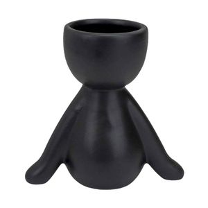 Vaso Decorativo Bravadecor Bob Suculentas Em Cerâmica Preto