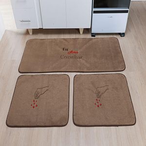Kit Tapetes Cozinha Premium Amo Cozinhar Marrom Guga Tapetes
