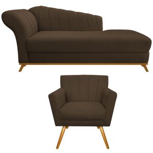 Kit Diva Recamier Vanessa 185cm Lado Direito E 01 Poltrona Laura Suede Cor Marrom