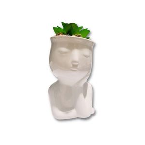 Vaso Rosto De Cerâmica Com Suculenta
