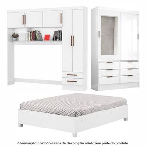 Guarda Roupa Sevilha Com Espelho E Cama Casal Carioca Móveis Branco
