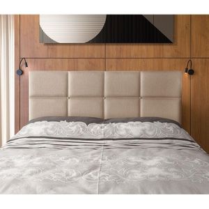Cabeceira Painel Cama Box Casal 1,40m Estofada Belize Linho Bege