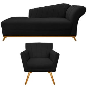 Kit Diva Recamier Vanessa 140cm Lado Esquerdo E 01 Poltrona Laura Suede Cor Preto