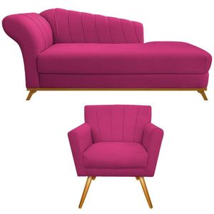 Kit Diva Recamier Vanessa 160cm Lado Direito E 01 Poltrona Laura Suede Cor Pink