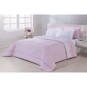 Kit Edredom 100% Algodão Percal 150 Fios Dupla Face Casal Gran Moratta 3 Peças - Rosa-branco.