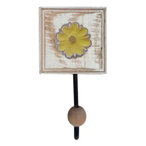 Toalheiro Madeira Ferro Banheiro Flor Branca Cor Amarelo