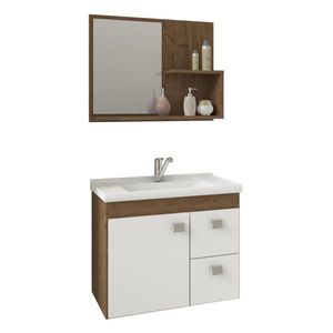 Conjunto Armário Para Banheiro Isa Com Espelheira E Pia Mgm Móveis Amêndoa/Branco Amêndoa/Branco