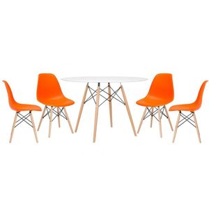 Kit - Mesa Eames 120 Cm Branco + 4 Cadeiras Eames Dsw Laranja Mesa Branco Com Cadeiras Laranja