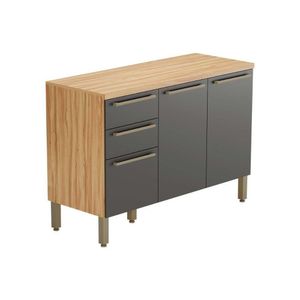 Módulo Cozinha Ronipa Nápoli Prime Balcão 3 Portas E 2 Gavetas Com Tampo 120cm Amendoa Grafite Ronipa