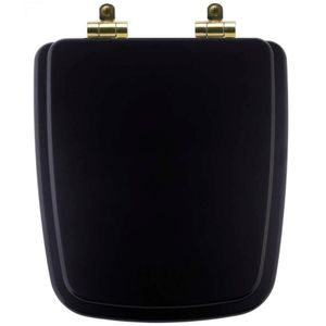 Assento Sanitário Poliéster Soft Close Boss Matte Black (preto Fosco) Para Vaso Incepa Com Ferragem Dourada