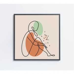 Quadro Feminino Silhueta Sentada Artística Contínua Medidas 60x60 Cm Impressão Adesivo Fotográfico