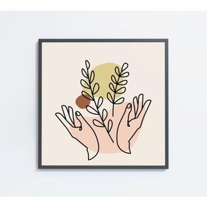 Quadro Feminino Silhueta Mãos Ramos Artística Contínua Medidas 40x40 Cm Impressão Tecido Canvas