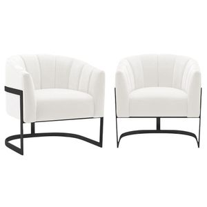2 Poltronas Sala De Estar Recepção Mavie Base De Ferro Preto Bouclé Amarena Móveis Branco