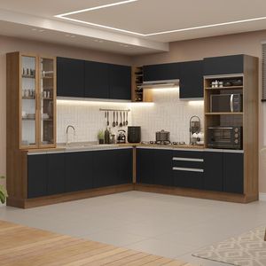 Armário De Cozinha Completa 549cm Rustic/preto Glamy Madesa 01 Rustic/preto