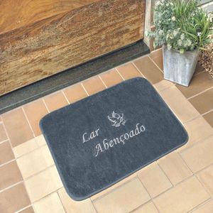 Tapete De Entrada Lar Abençoado Cinza