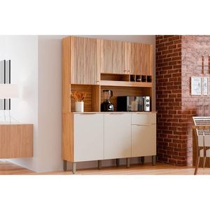 Kit De Cozinha Compacta Moscato 6 Portas E 1 Gaveta 197x151cm Amendoa-off White - Ronipa