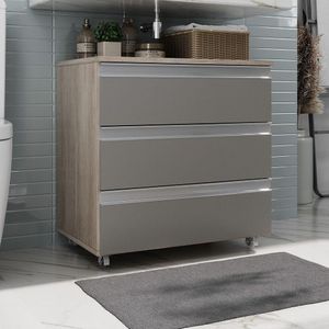 Gabinete Banheiro Rodinhas Joia 60cm 03 Gavetas Madeirado Cinza