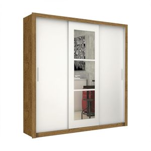 Guarda Roupa Roupeiro Clarice 3 Portas De Correr Com Espelho Central 4 Gavetas Carioca Cinamomo Branco