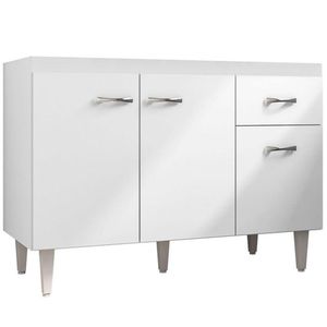 Balcão Gabinete Para Pia Sem Tampo 120cm 3 Portas E 1 Gaveta Flex Gabriela Branco/preto - Ajl Móveis