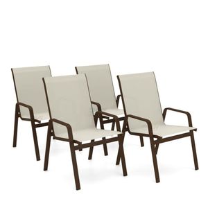 Kit 4 Cadeira Riviera Piscina Alumínio Marrom Tela Bege