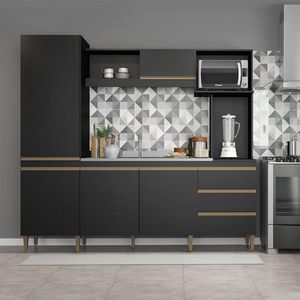 Cozinha Compacta Completa Balcão Paneleiro Mdp Menu Móveis Preto
