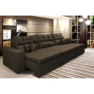 Sofá Cairo 3,52m Retrátil, Reclinável Tecido Suede Café Cama Inbox