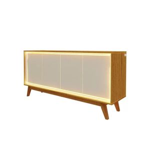 Buffet Aparador Reluz 160cm Com Led E 4 Portas Pés Madeira Naturale/off White