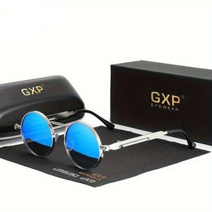 Óculos Redondos Polarizados Gxp Estilo Retro Armação Steampunk Azul