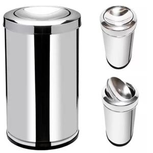 Lixeira Inox Basculante 20 Litros Grande Cesto Lixo Vai Vem Aço Prateada Escritorio Cozinha Banheiro