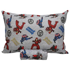 Jogo De Cama Portallar Solteiro Malha Mista Estampado Disney Marvel Assemble Avengers Shield 2 Pçs Cinza