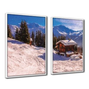 Quadro Decorativo Textura Cx Alta 2 Un 40x60 Casa Na Neve Titulo Moldura Branca