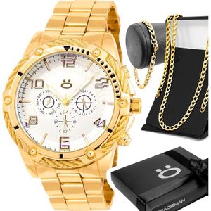 Relogio Dourado Masculino + Cordao Grumet Casual Pesado Qualidade Premium Aço Inoxidavel Presente