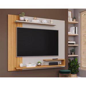 Painel Quarto P- Tv Até 50 Pol Floripa C- Prateleiras Ripado 161x135cm Off White-nature - Permóbili