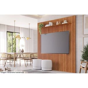 Painel Quarto P- Tv Até 65 Pol Maragogi C- Prateleira Ripado 185x220cm Cinamomo - Permóbili