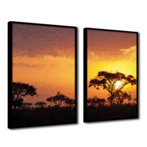 Quadro Decorativo Textura Cx Alta 2un 40x60 árvore Sob O Sol Titulos Moldura Preta