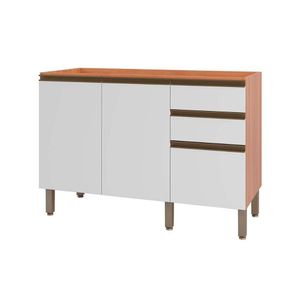 Módulo Cozinha Telasul Thela Macadâmia Balcão P- Pia Macadâmia C- 2 Portas E 3 Gavetas S- Tampo 120cm Freijo-branco - Telasul