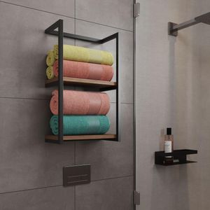 Toalheiro Para Banheiro Estilo E Prateleira Imbuia Preto