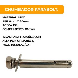 Chumbador Parabolt Parafuso Inox 8mm X 80mm 6 Unidades