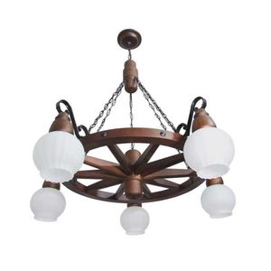 Lustre Roda De Carroça Envelhecido 5 Lâmpadas 605E
