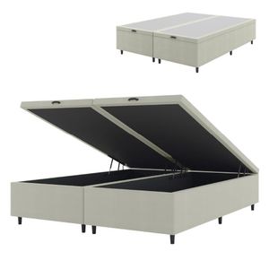 Cama Box Com Baú Queen 1,58m Prince Suede Bege Bege